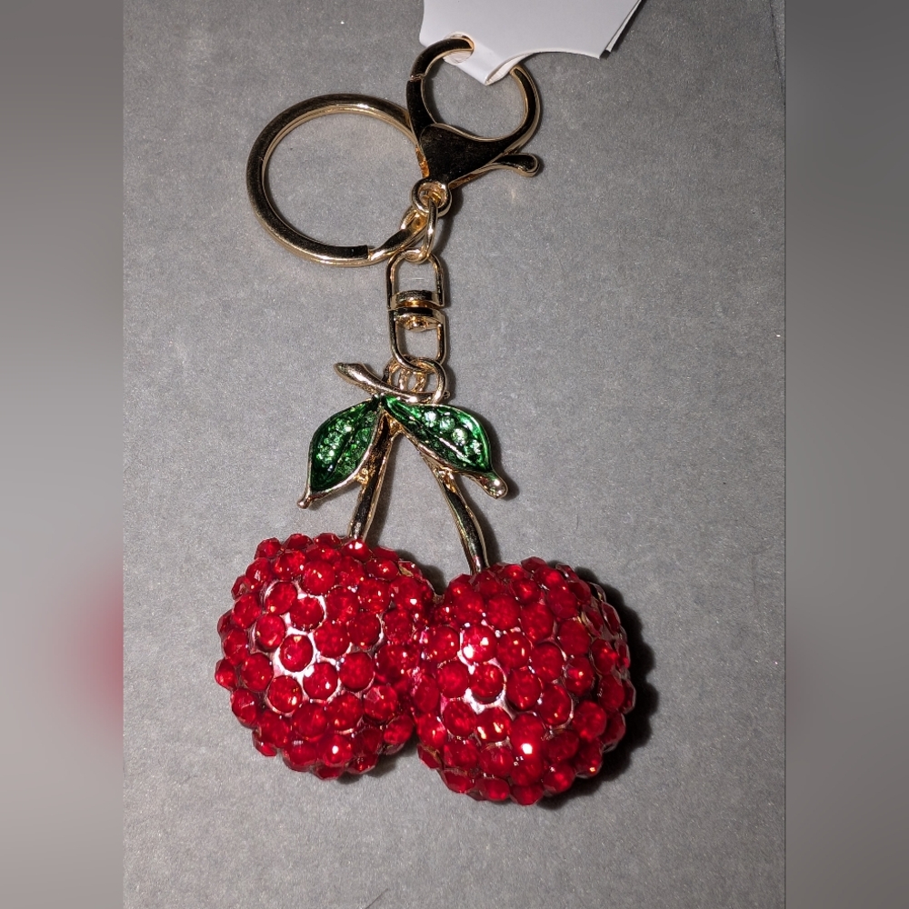 🆕 Red Rhinestone🍒 Cherry 🍒 Keychain/Charm - Picture 3 of 7